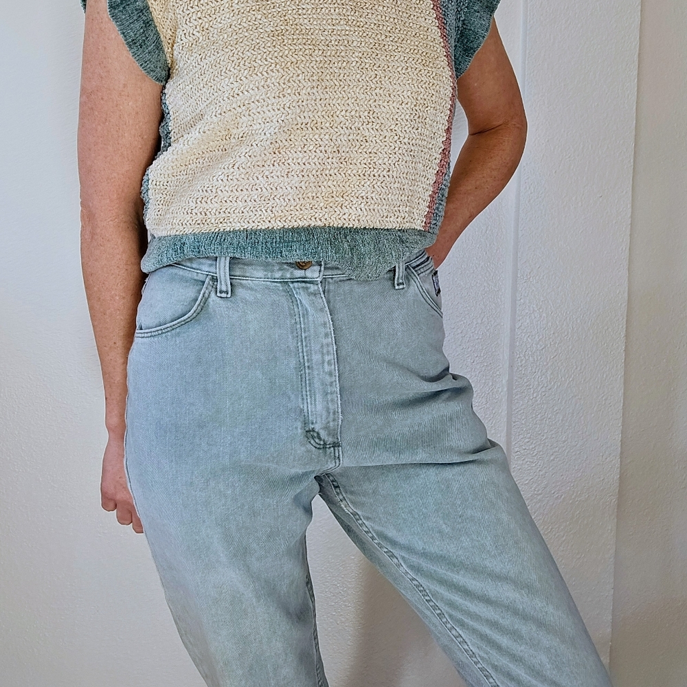 🦎VTG Lee Riders Hi Rise Sage Green Mom Jeans